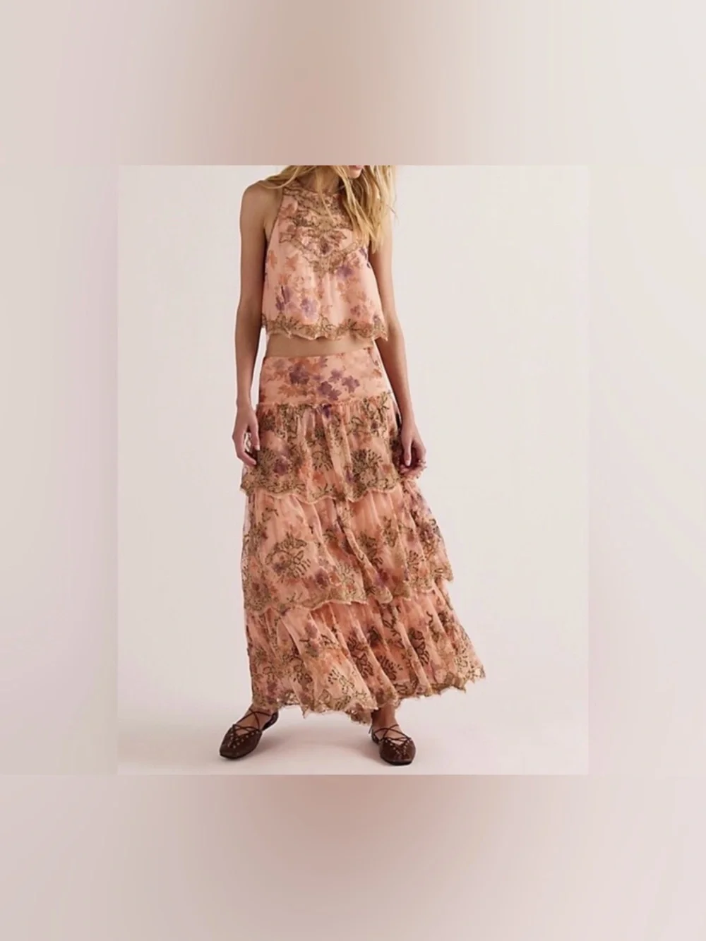 NWT Free People Maple Glow Maxi Skirt Set NEW